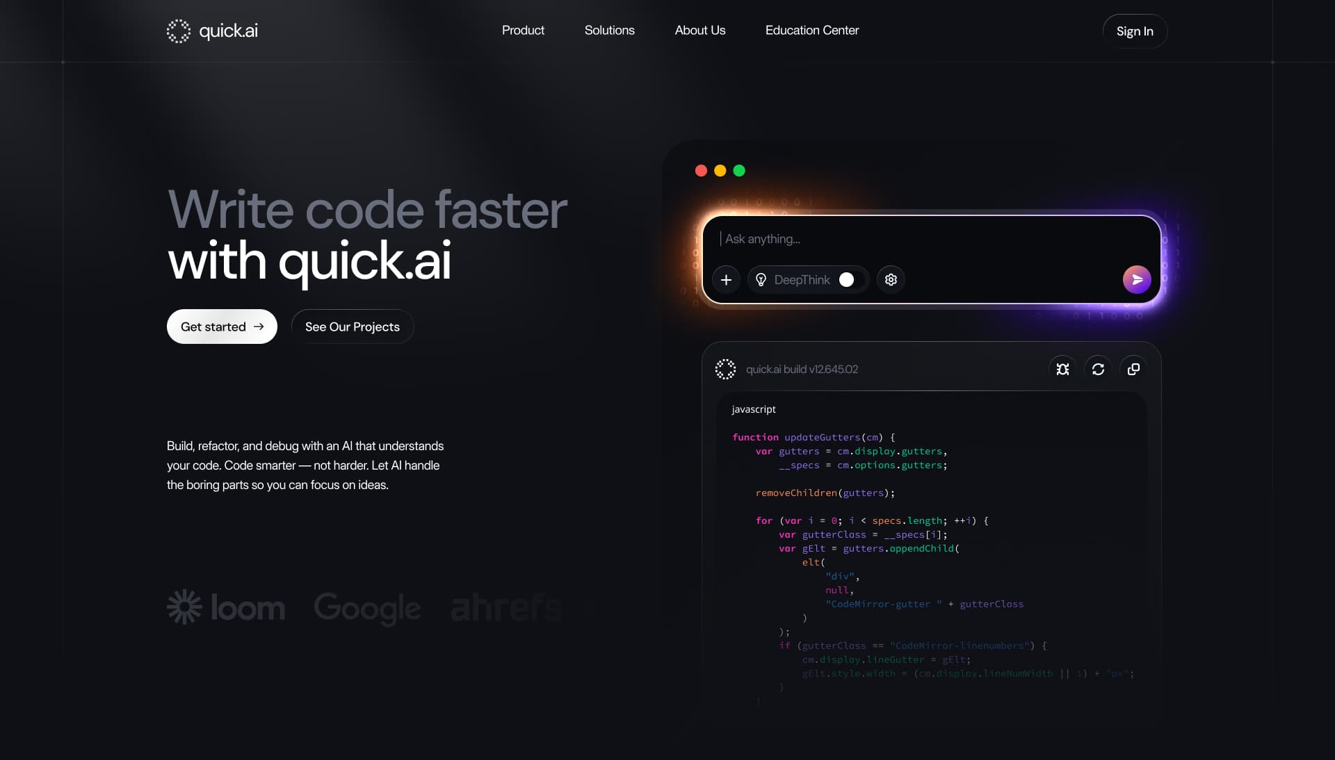 quick.ai web app interface