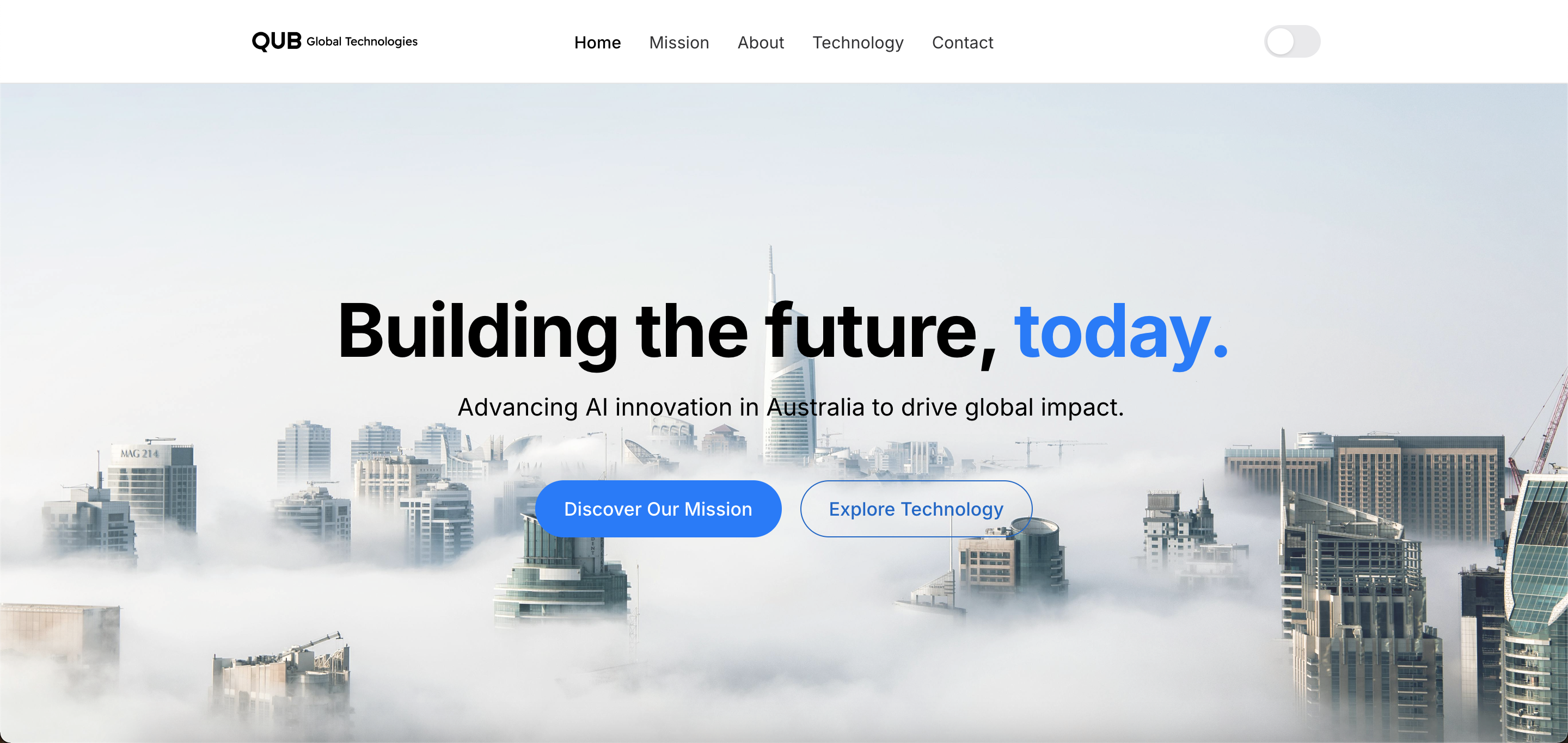 Screenshot of QUB Global Technologies website - Light Mode